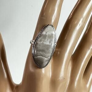 Natural beige‎ tones, calcite size 8.5 silver plated stamped 925